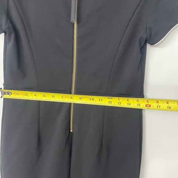 Boden, size 10, women’s black midi fitted lined pencil dress with white piping - Picture 8 of 10